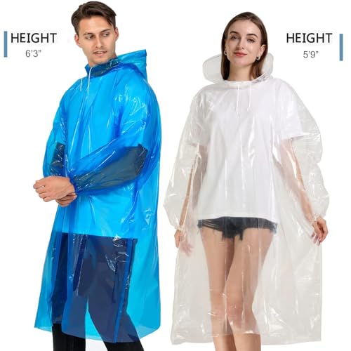 Image of Disposable Rain Ponchos for Adults, Clear Poncho with Hood, Emergency raincoats for Hiking, Camping, Travel