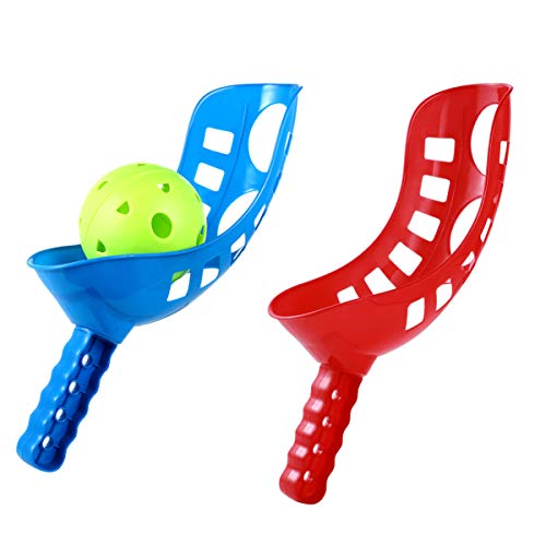 STOBOK Scoop Ball Set FüR Kinder - 3-Teiliges Outdoor Fangspiel Mit 2 Scoops in Blau Und Rot Und Einem Ball in Gelb Ideal FüR Garten- Und Strandspiele