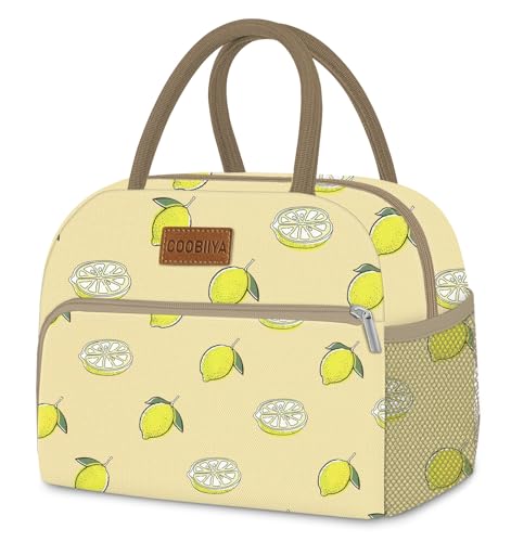 Coobiiya Lunch Bag for Women Men, Cute Lunch Tote Bags Insulated Reusable LunchBox Large Capacity Cooler Bag for Work Travel Picnic Green white