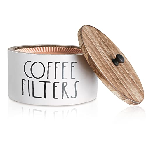 MINCORD Wooden Coffee Filter Holder With Lid - Rustic Storage Container and Dispenser Basket for...
