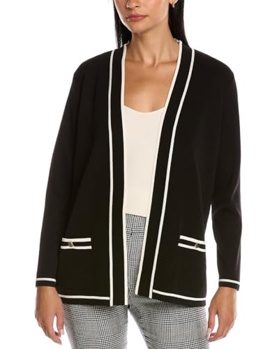 Anne Klein Womens Long Sleeve Malibu Tipped Cardigan