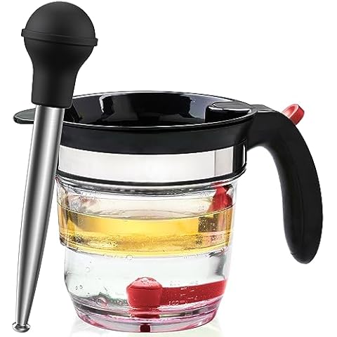 Vondior Fat Separator & Turkey Baster & Basting Brush & 2 Marinade Injector Needles & Cleaning Brush & Peeler, Kitchen Gadgets for Thanksgiving (Red + Black) Cover