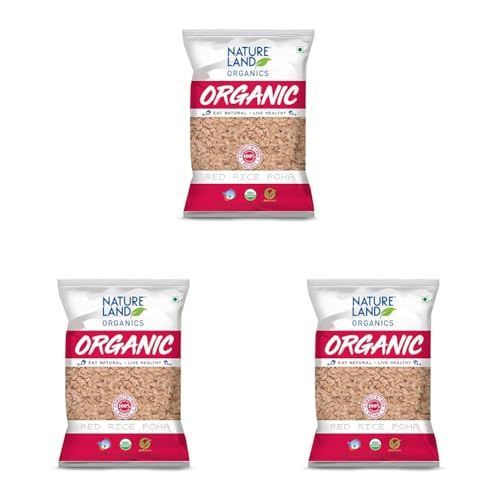 Image of Natureland Organics Red Rice Poha 500 Gm (Pack of 9) - Organic Healthy Poha