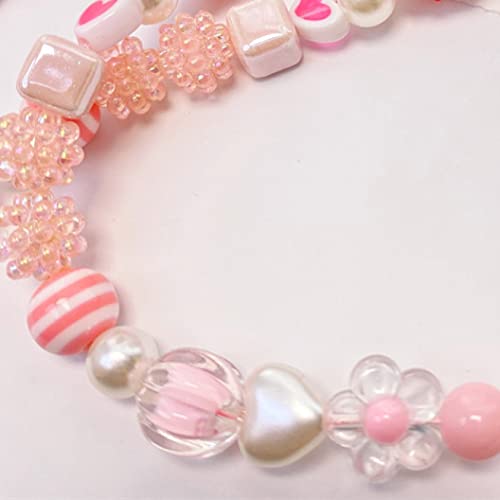 Beaded Lanyards For Women Pink Cartoon Bear Phone Strap Charm Flower Bow Strawberry Love Letters Imitation Pearl Accessory #TOP4