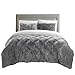 Chic Home 3 Piece Josepha Pinch Pleated Ruffled and Pintuck Sherpa Lined Queen Grey