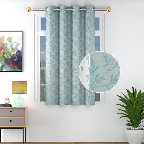 Image of FRESH FROM LOOM Heavy Jari Jacquard Premium Luxury Floral Eyelet Curtain 5 Feet Window | Semi Blackout Light Blocking 80% | Anti-Fade | Double Stitch |Elegant Home Decor Parda (5feet, Aqua, 1pc only)
