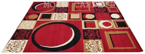 Image of Floral Design Acrylic Polyester Carpet for Living Room 8x11 Feet Color Red and Black(240x330Cm), Large Rectangle