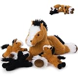 MorisMos Cheval Peluche Géante XXL 54 cm avec Bébés dans Le Ventre, Brun Grande Chevaux en Peluche Réaliste Douce Mignon, Idée Cadeau Noel pour Enfant Filles Garçons Anniversaire Décorations