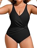 Wiepux Women's One-Piece Swimsuits Padded High Cut Plus Size Bathing Suit Ladies Swimming Costume,Black,3XL