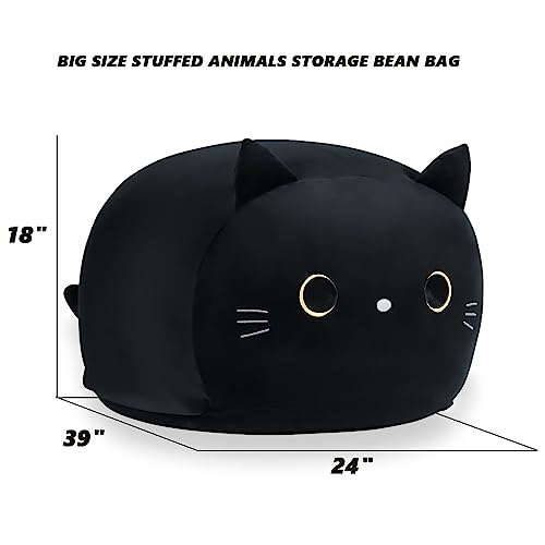 Stuffed Animal Storage Bean Bag Chair Cover For Kids Black Cat Beanbag Chair For Girls Large Size Toy Organizer Cover Only Without Filling #TOP2