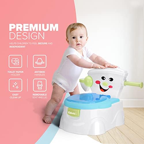 KIDOOLA Blue Potty Training Toilet Seat | Toilet Potty Seat with Splash Guard, Fun Way to Improve Your Child's Development | Portable, Easy to Carry as Travel Potty for Kids 6 Months to 5 Years