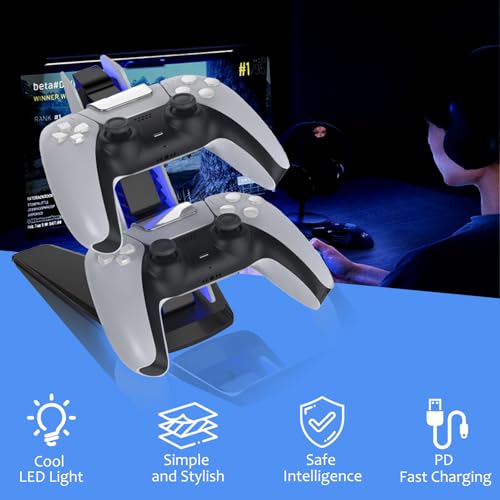 LEPEYMDA PS5 Charging Station with Blue LED Light – Fast Charging Dock for PS5 Controllers, Dual Charging Ports with Charger Cable, Compact & Sleek Design Charging Stand for Controllers — view 3
