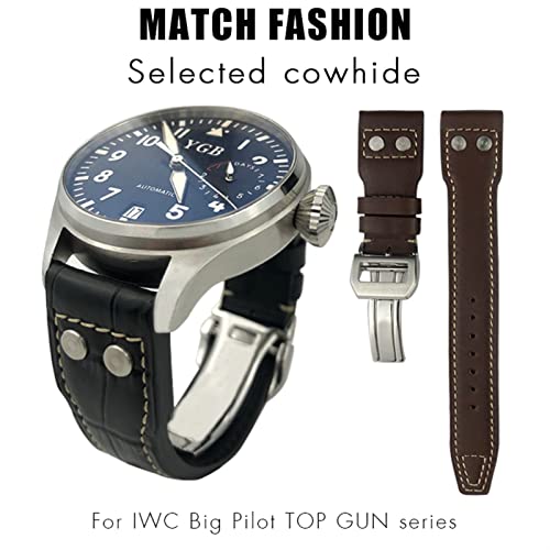 Bracelet montre IWC Spitfire en cuir de veau résistant à rivets 20mm - 2
