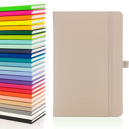 Notes London Eco A5 Notebook with Lined Pages, Pen Loop, Ribbon, Date Marks and Paper Pocket, Medium Hardback Journal, Note, sustainably sourced paper (Pastel Mushroom)
