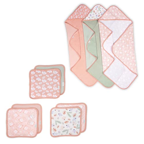 Image of Ingenuity Clean & Cuddly 3-Pack Hooded Bath Towels - Edi & Clean & Cuddly 6-Pack Terry Washcloth Set - Edi