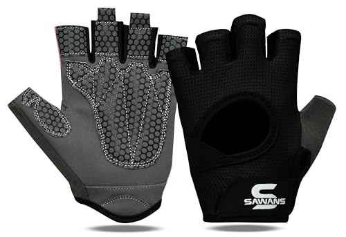 SAWANS Guantes de gimnasio para levantamiento de pesas para hombres y mujeres, guantes de entrenamiento de fitness para damas para fuerza, transpirables, antideslizantes, de silicona, con palma