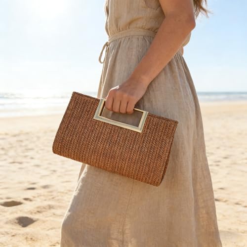 Image of Women Straw Drawstring Bucket Purse Small Tote Shoulder Handbag Hollow Out Cross-body Bag for Summer,Beach | Straw