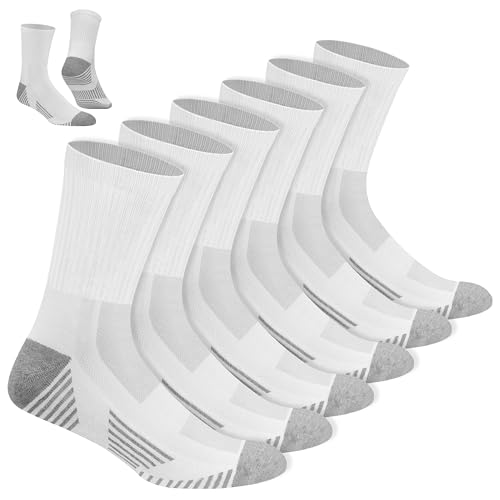 NAVYSPORT Chaussettes de sport en coton crew pour hommes, lot de 6 paires, Longueur de léquipage (43-46, Blanc)
