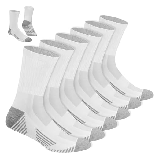 NAVYSPORT Chaussettes de sport en coton crew pour hommes, lot de 6 paires, Longueur de léquipage (43-46, Blanc)