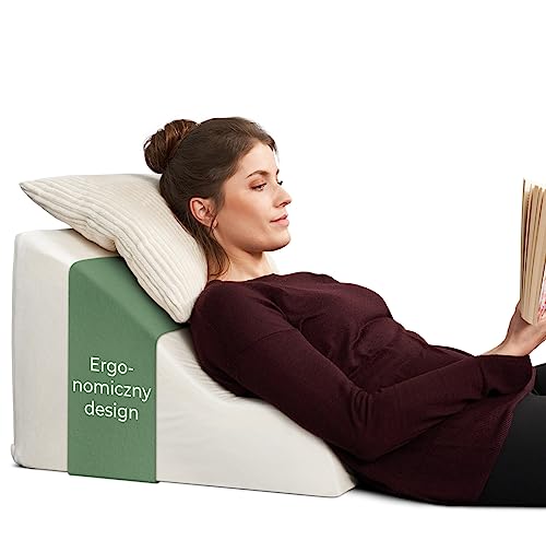 WELL B4 Ergonomisk läskudde för säng och soffa, MEDIUM-FIXED - Bekväm ryggkudde med minnesskum - Refluxkudde, kilkudde säng, sängkudde ryggstöd sittande och liggande, vit
