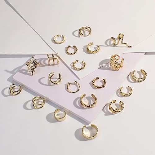 ORAZIO 20Pcs Single Ear Cuffs Earrings For Women Non Piercing Ear Cuff Gold Flower Cz Helix Cartilage Cuff Earrings Clip On Wrap Earrings For Women Girls