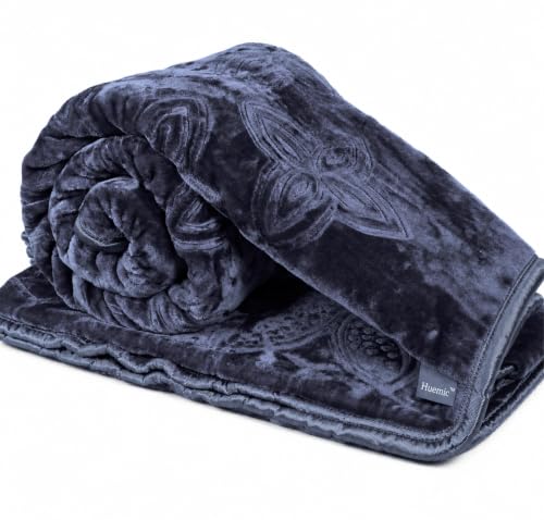 Image of Navy Blue Double Bed Blanket 500 TC Super Soft Premium Microfiber Blanket, 87 x 85 Inches, Warm & Lightweight Winter Blanket, Soft Cozy AC Blanket, All Season Bed Blanket for Home & Travel