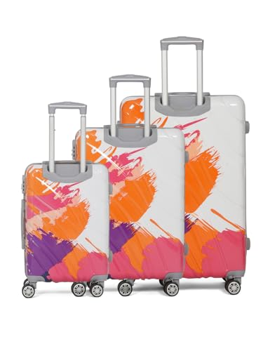 Image of Teakwood World Large Set of 3 Cabin Size Trolley Bag Polycarbonate 360 Degree 8 Wheels Luggage Bag with TSA Lock, Adjustable Handle Trolley Bags for Travel, Suitcase for Travel | Wave Pink