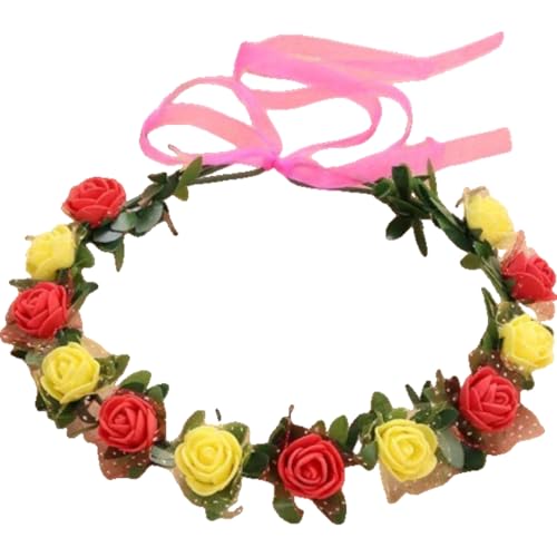Plus Nao(プラスナオ) 花冠 花かんむり ヘッドドレス バラ 薔薇 フラワーティアラ レディース ウエディング フラワー ブライダルヘッドピー - イエロー×レッド（Amazon）