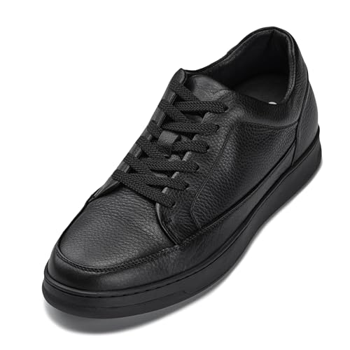 CALTO Men's Invisible Height Increasing Elevator Shoes - Pebble Grain Leather Sneakers - 2.6 Inches Taller