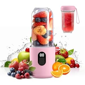 AMFUN 500ML Tragbarer Mixer, Smoothie Maker to go mit Digitalanzeige, 16-Blatt Elektrischer USB-Entsafter, Mini-Mixer für Shakes und Smoothies, für Küche, Reisen, Fitnessstudio, Rosa