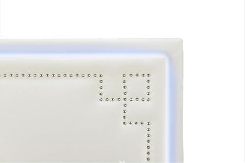 Miniatura 25 de Base de cama flotante tamaño Queen con luces LED y carga USB, marco de cama LED de plataforma tapizada moderna, no necesita somier (blanco-1)