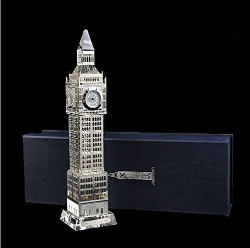 Crystal London Icon Silver Colour Big Ben Clock with Lights UK British Collectable Display for Bedroom, Office, Kitchen, Living Room Souvenir Gift