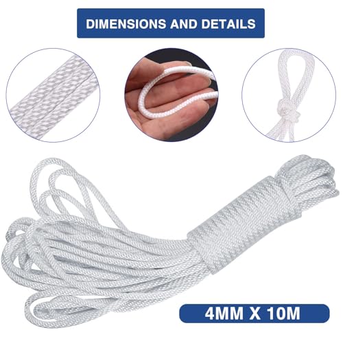 Nylon Seil 10 m x 4 mm Paracord Weiß Polypropylenseil Seil für Sonnenschirm Handgefertigte Projekte
