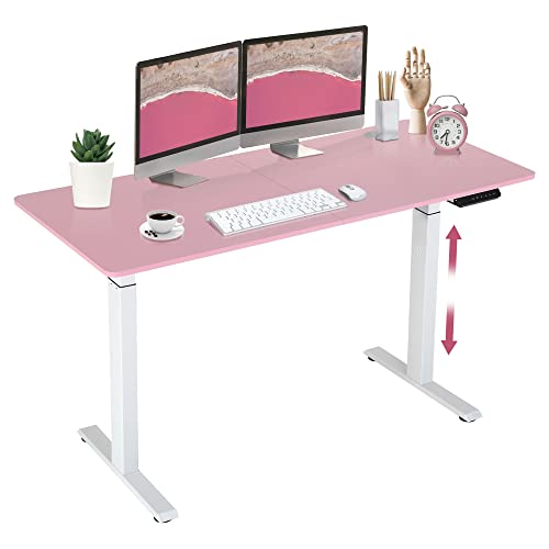 Electric Standing Desk, 55 X 24 Inches Adjustable Height Stand Up Desk With Memory Controller, Large Standup Desks For Home Office, Tall Sit To Stand Desk, Motorized Lifting Desk, Gaming Desk Pink #TOP4