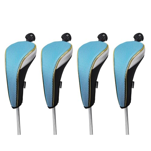Andux 4Pcs/Set Golf Hybrids Club Head Covers with Dial No. Tag Light Blue