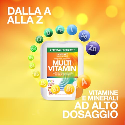 Multivitaminico Completo, Integratori Stanchezza, 360 mini compresse masticabili. Multivitaminico, complesso di Vitamine ad ALTO DOSAGGIO ideale per donna, uomo e bambino. Multivitamin, Agocap - 2