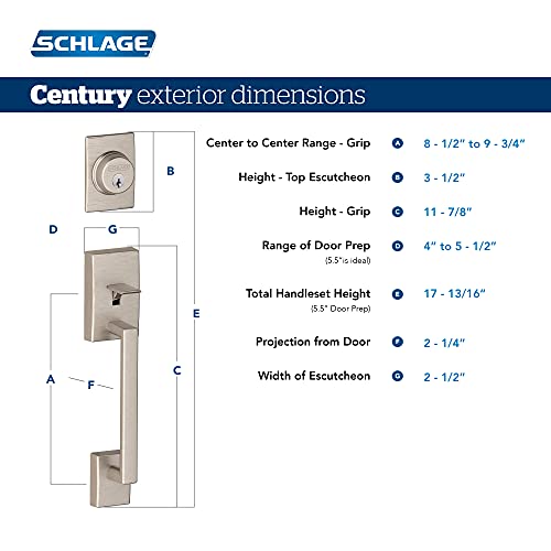 Image of Schlage Century Front Door Entry Handleset, Latitude Lever, Matte Black | Exterior front door handleset with deadbolt & reversible interior lever, Easy install, Certified security /durability, 2 keys