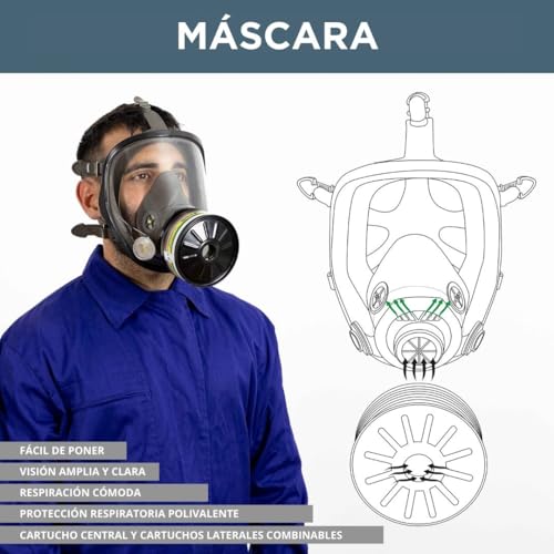 Miniatura 5 de Máscara De Gas Completa Respirador Rhino Rh-7011b Abek2p3r Reutilizable Para Vapores Orgánicos, Inorgánicos, Gases Ácidos, Amoníaco, Fumigar, Pintura Proteccion Respiratoria, Filtro Y Guantes