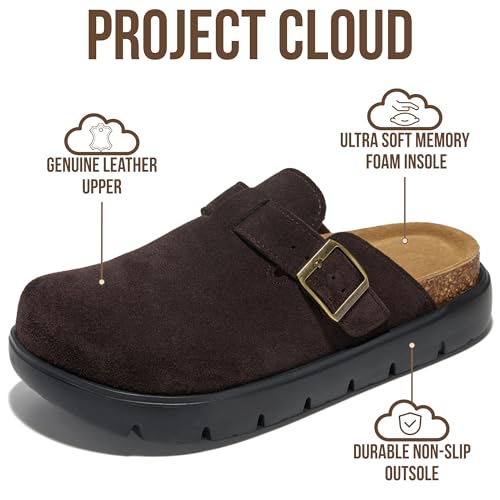 Image of Project Cloud 100% Genuine Leather Platform Clogs for Women Footwear - Memory Foam Arch Support Cork Footbed Casual Shoes & Mules for Women 2026 (Benton Chunky)