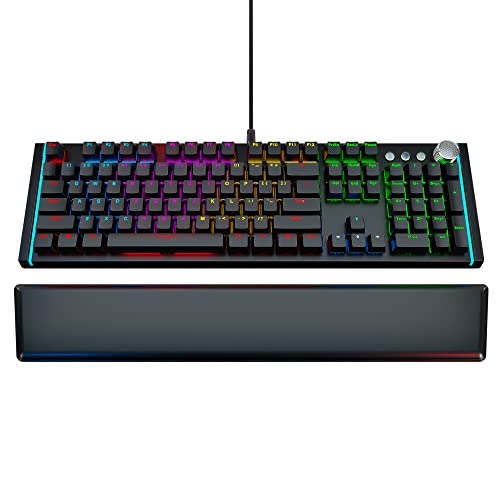 REAL Mechanical Gaming Keyboard Mechanoid X107 TBI - Mechanical Blue Switches - RGB LED Backlit with Laser - Ergonomic Leather Wrist Rest, Wired USB Keyboard for Computer, PC game, Professional Gamers