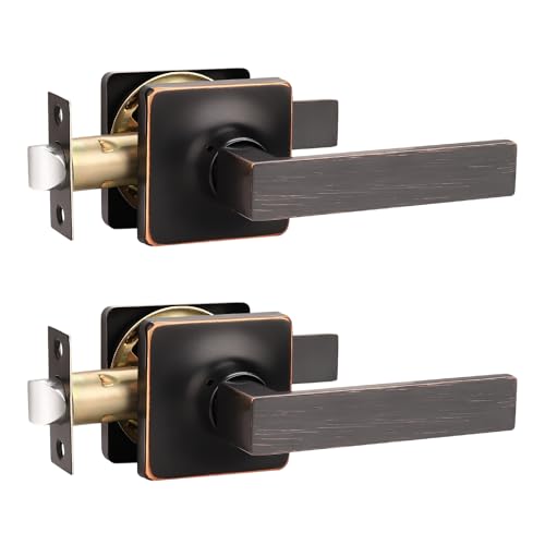 GOBEKOR 2 Pack Oil Rubbed Bronze Interior Door Handle Straight Passage Door Levers for Closet Lever Handles Keyless Square Door Handles