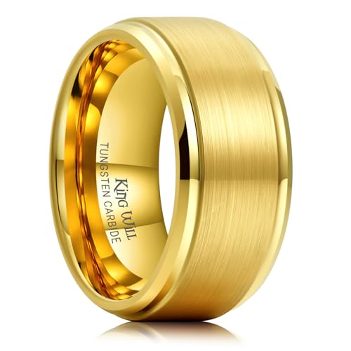 Image of King Will Tungsten Carbide Wedding Band for Men Women-4 /6 /8mm Width 14K Gold Plated Tungsten Wedding Ring Matte Brushed & High Polished Style Comfort Fit Wedding Band Size 6-14
