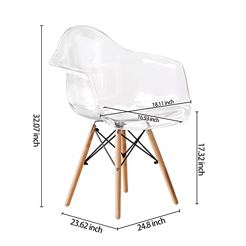 Canglong Clear Plastic Armchair Natural Wood Legs Lounge Arm Chair With For Kitchen, Dining, Living, Guest, Bed Room, Transparent 4 Color, Set Of 1 #TOP2