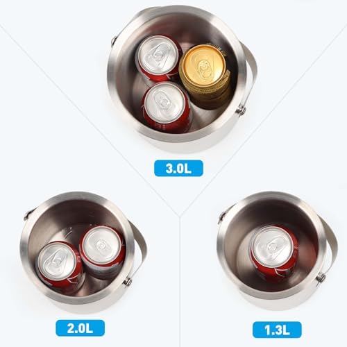 Ice Bucket with Silicone Lid and Tongs &Strainer -2L Small Double Wall Insulated Stainless Steel Ice Buckets -Wine Bucket for Parties and Cocktail Bar