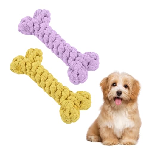 SGERUFZ 2 pezzi Robusto per Cuccioli, Pulizia dei Denti, Forma dell'osso, Intrecciato, Gioco Interattivo per Taglia Piccola e Media, Gioco in Corda Intrecciata