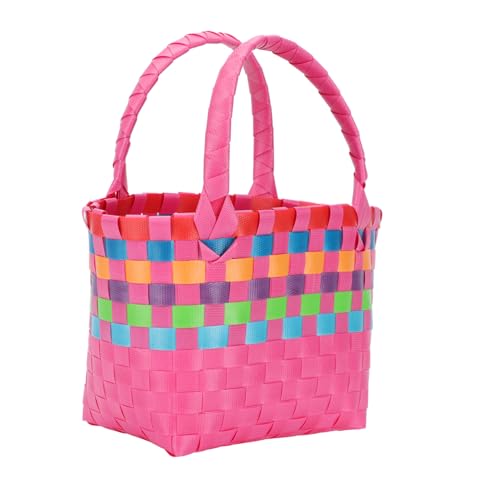 MAGICLULU Colorful Plastic Small Basket Mini Woven Outdoor Handbag for Women Multipurpose Snack Storage Tote Compact and Portable Summer Satchel Smooth Touch Design