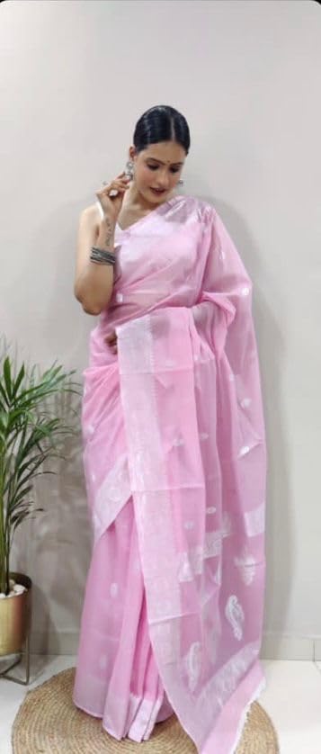 Image of Banarasi soft Cotton-Silk Saree with Unstitched Blouse - Graceful Design for Special Occasions, Weddings & Festivals
