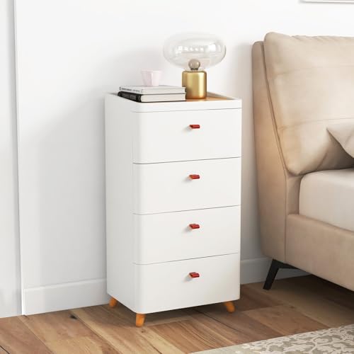 COSTWAY Chest of Drawers, 4-Drawer Dresser Storage Cabinet with Bamboo Top, Solid Wood Legs Freestanding Narrow Chest Cupboard Organiser Unit for Bedroom, Living Room, Closet and Hallway, White - Image 7