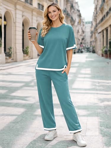 Image of TYSORT Women Casual Summer co ords Set Track Suit Oversized Top Baggy Pant,Top and Pajama Set