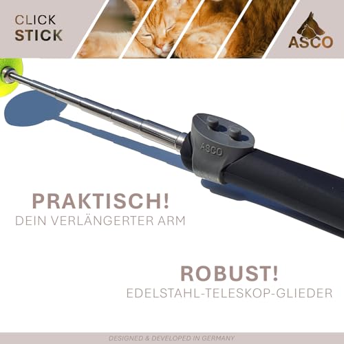 ASCO ClickStick - Target Stick mit abnehmbarem Premium Clicker - Target Stab für Hunde Katzen Clickertraining - Targetstick ausziehbar mit extra Klicker - Targetstab für Target-Training, schwarz
